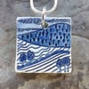 Ceramic Landscape pendant in blue and white 