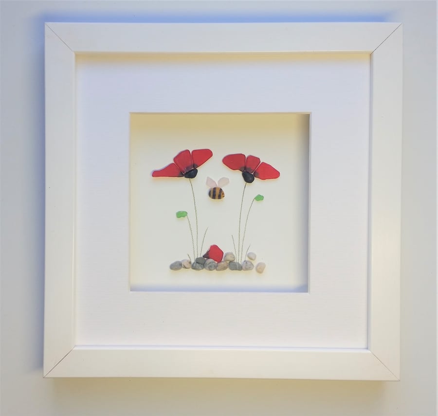 Sea Glass Poppies and Bee, Unusual Gifts for Her, Mother's Day Gift