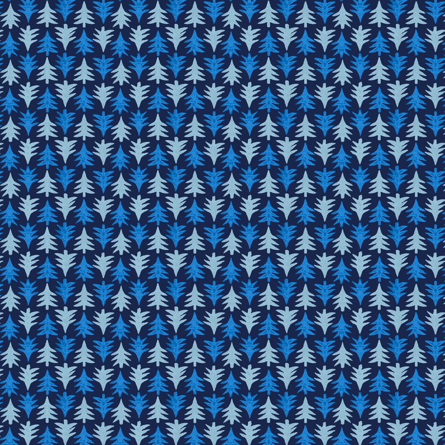 Liberty Merry and Bright Christmas Fabric - Festive Firs Blue