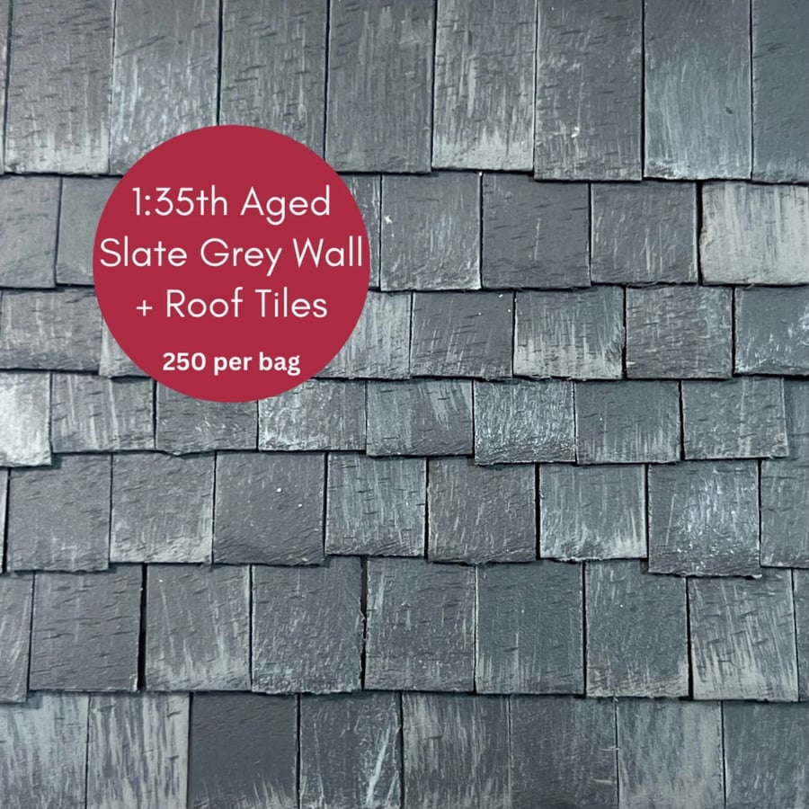 1:35th Scale Miniature house Roof Tiles Slates. Aged Slate Grey, 250 per bag 