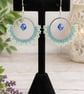 Pretty blue and mint daisy design glass beaded earrings, boho jewellery  - Image 2