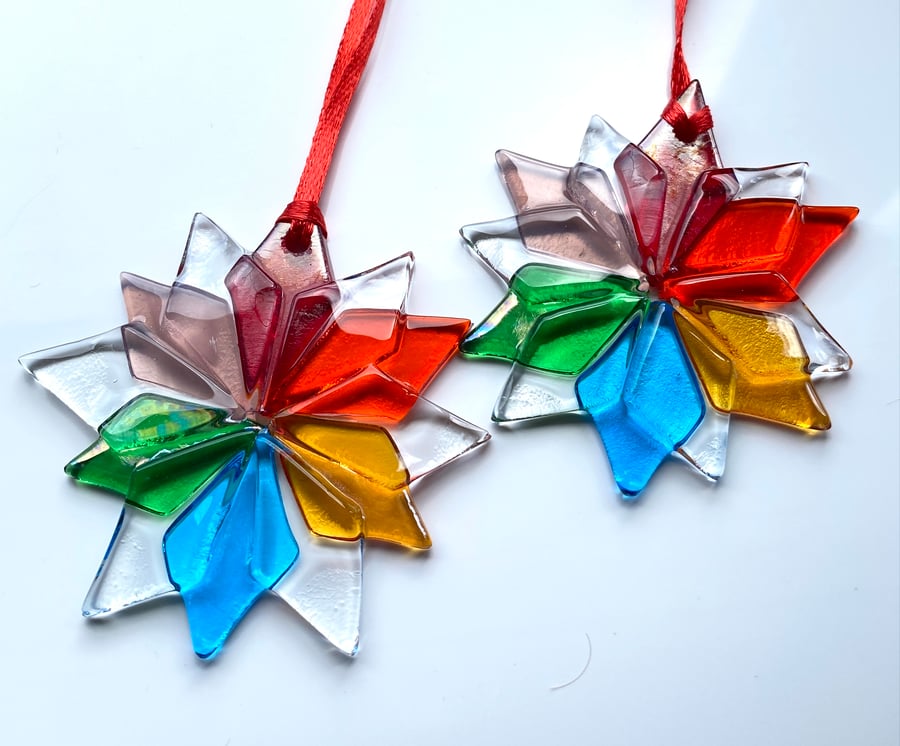 Rainbow fused glass snowflake -Christmas decoration