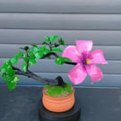 Wire Bonsai Sculpture – Pink Hibiscus Resin Flower, Botanical Art (19cm