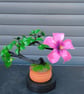 Wire Bonsai Sculpture – Pink Hibiscus Resin Flower, Botanical Art (19cm