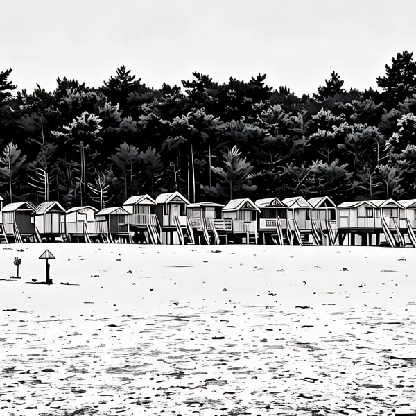 A5 Greeting Card Black White Beach Huts Wells Next The Sea 