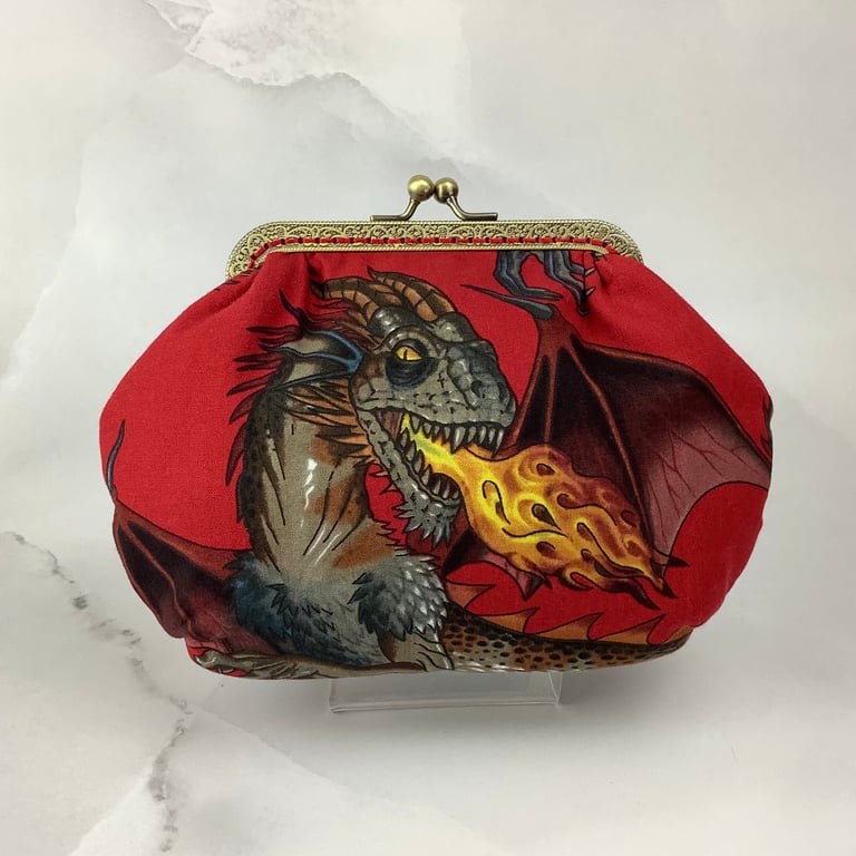 Dragons small clutch bag, Makeup bag, Optional chain, Handmade