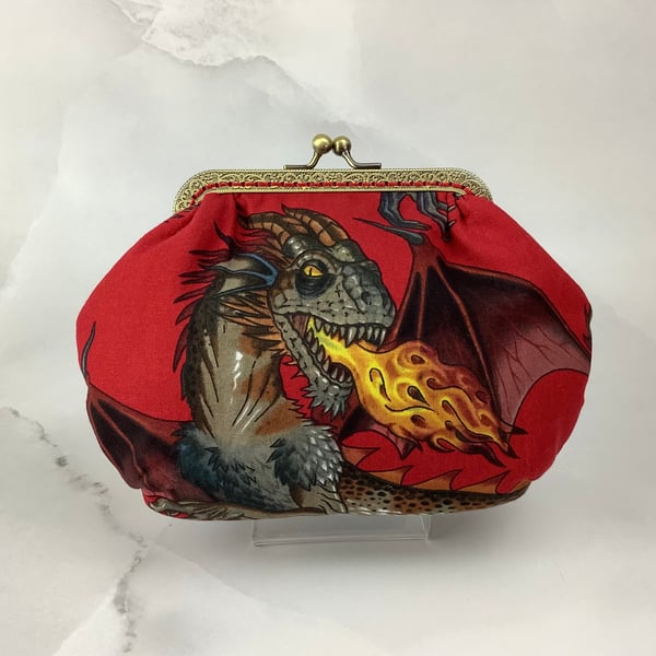 Dragons small clutch bag, Makeup bag, Optional chain, Handmade