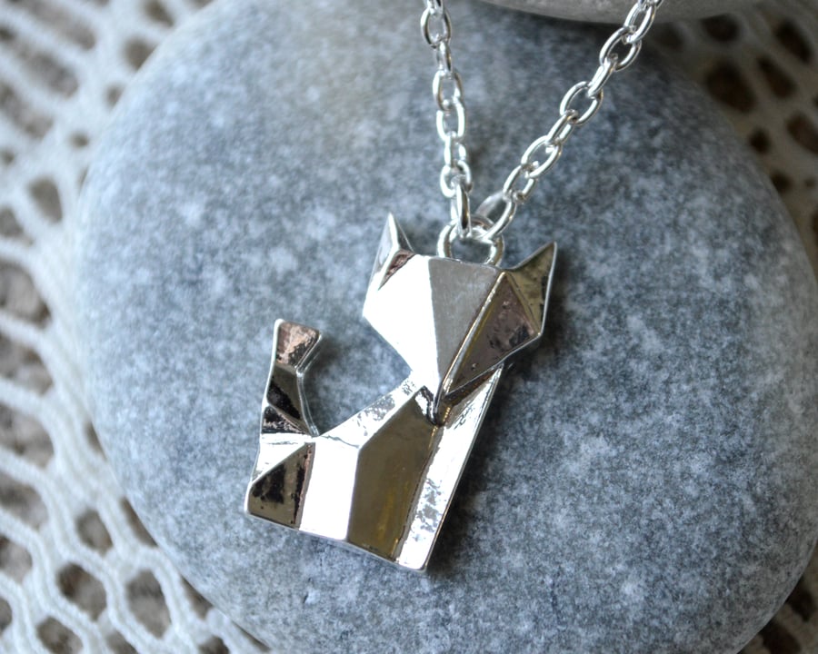 Silver Origami Fox Necklace