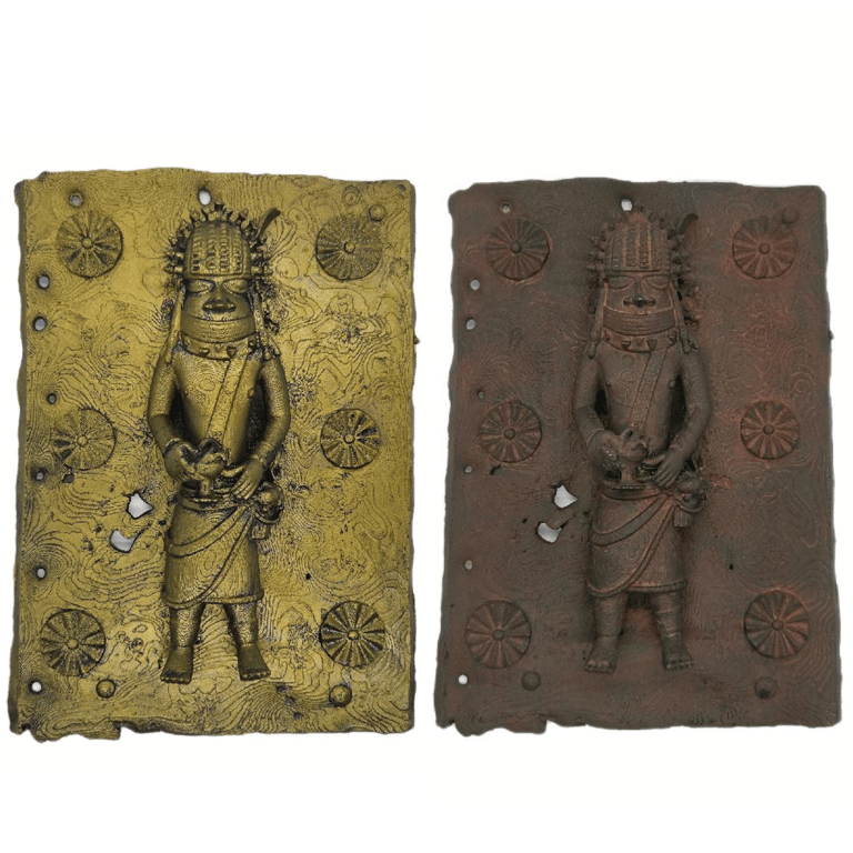 benin bronze wall mountable plaque, african king sculpture tribal art decoration
