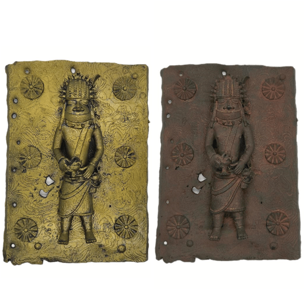 benin bronze wall mountable plaque, african king sculpture tribal art decoration