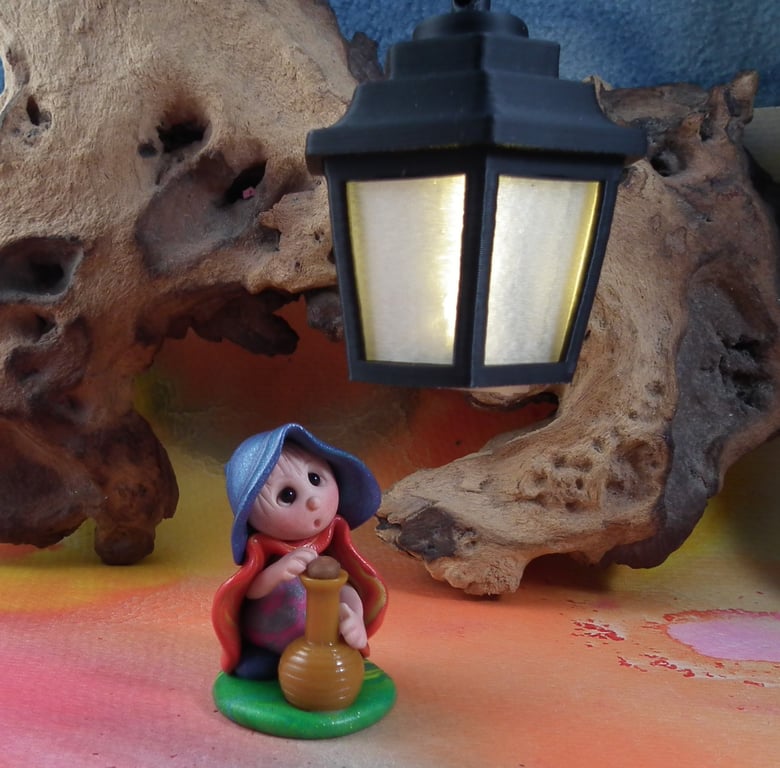Tiny Infirmary Gnome 'Dilys' with potion bottle OOAK Sculpt