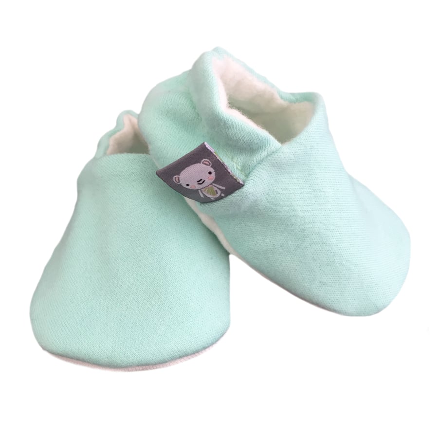 Baby Shoes Plain MINT GREEN Organic Kids Slippers Pram Shoes BABY GIFT IDEA 0-9Y
