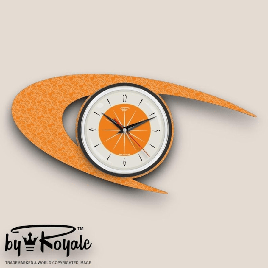 Mid Century Modern Royalexe™ Laminate Clock By Royale - The Boomerang in Orange