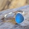 Sterling silver bezel set sea glass ring size UK O