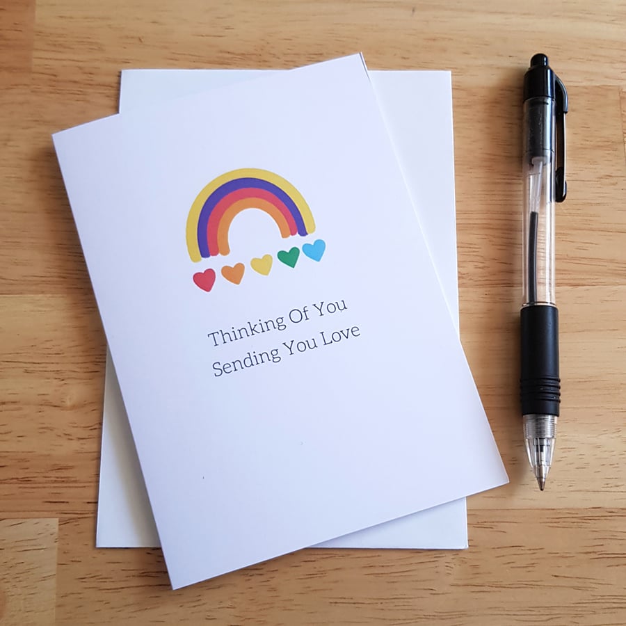 Thinking of You Card - Sending You Love Rainbow Hearts Card