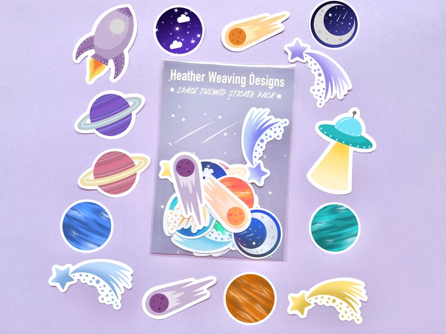 Space Themed Die Cut Sticker Pack