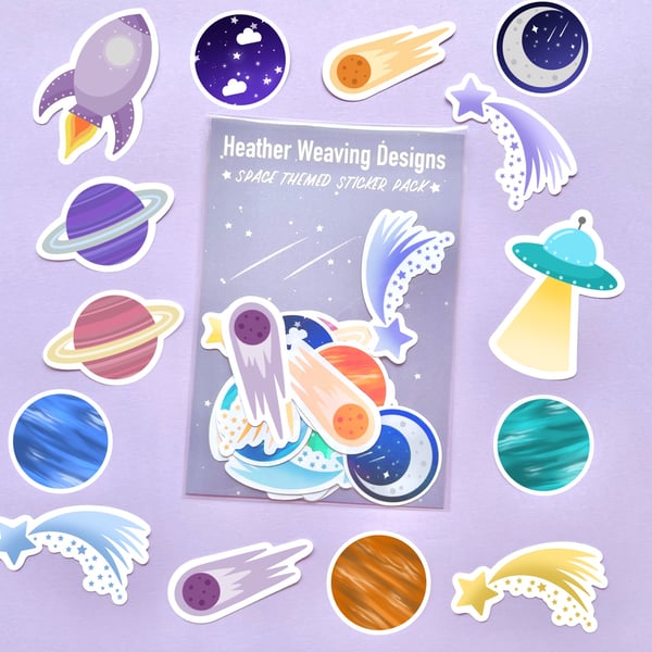 Space Themed Die Cut Sticker Pack