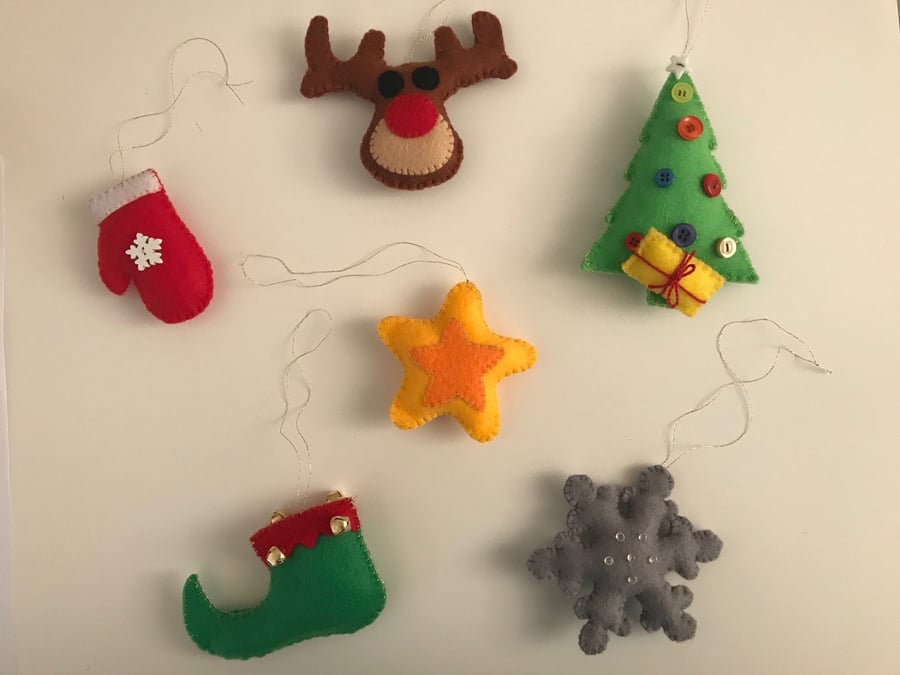 Felt Christmas Decorations, Christmas Tree Decorations, Handmade Felt Ornaments,