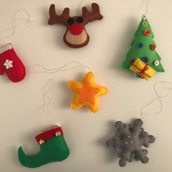 Felt Christmas Decorations, Christmas Tree Decorations, Handmade Felt Ornaments,