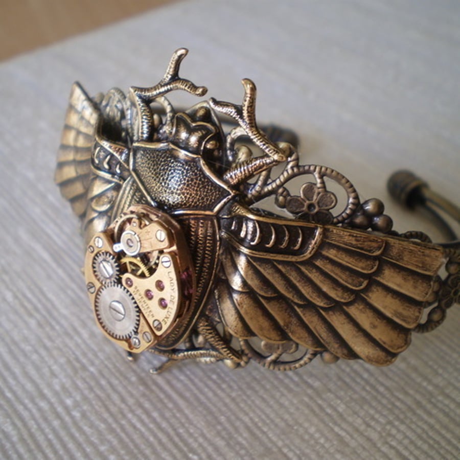 Steampunk  Sacred Scarab Cuff