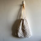 White Crochet Drawstring Bag