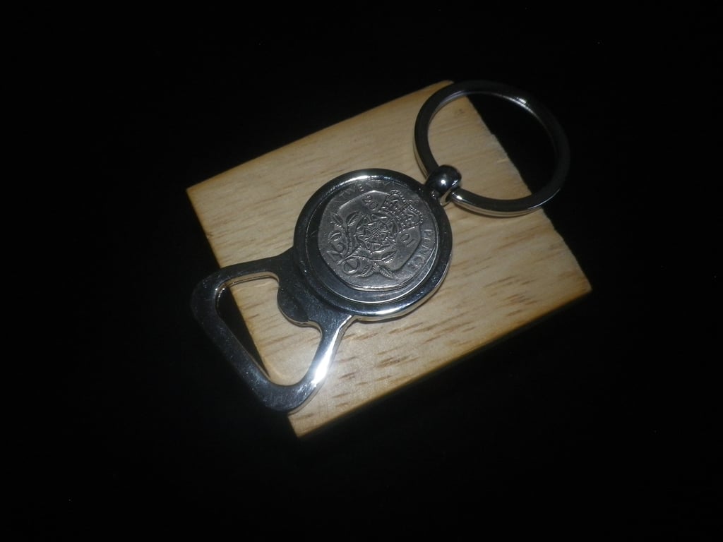 20th Ann Birthday 20p coin,  Bottle Opener Key Ring free shipping,gift wrapped 