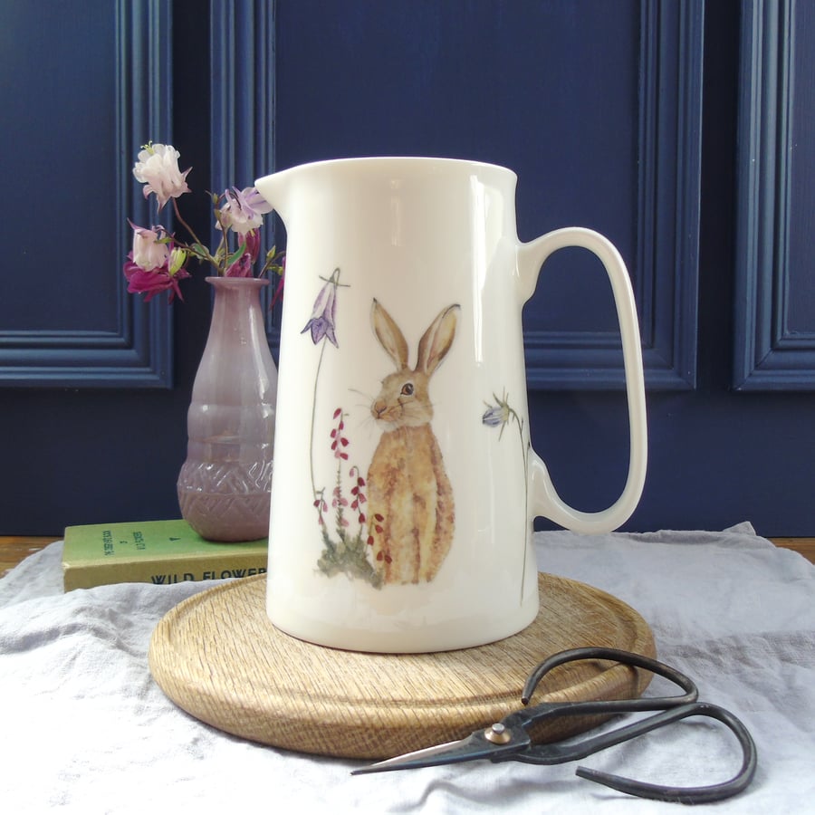 Brown hare bone china Jug