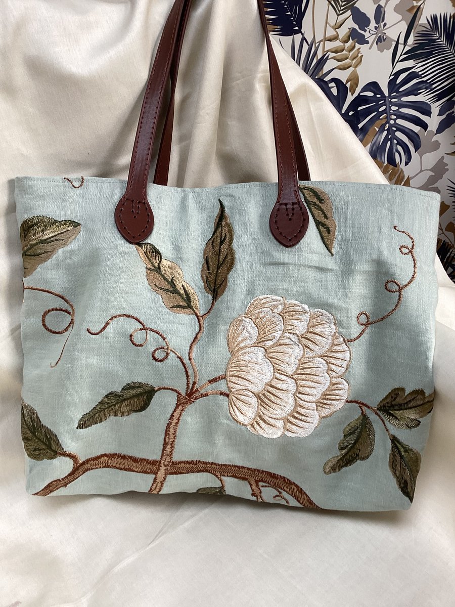 Luxury linen mix embroidered bag. One off