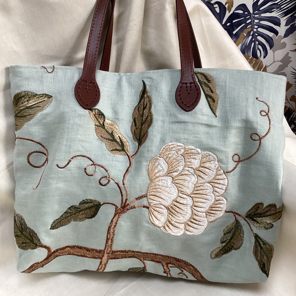 Luxury linen mix embroidered bag. One off