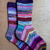 Socks, hand knitted, MEDIUM, adult size 5-6, MULTICOLOURED 