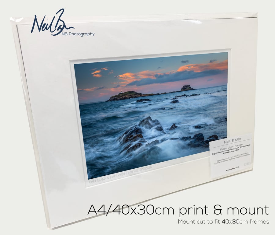 Lighthouse on Fidra Island from Yellowcraigs - A4 (40x30cm) Unframed Print