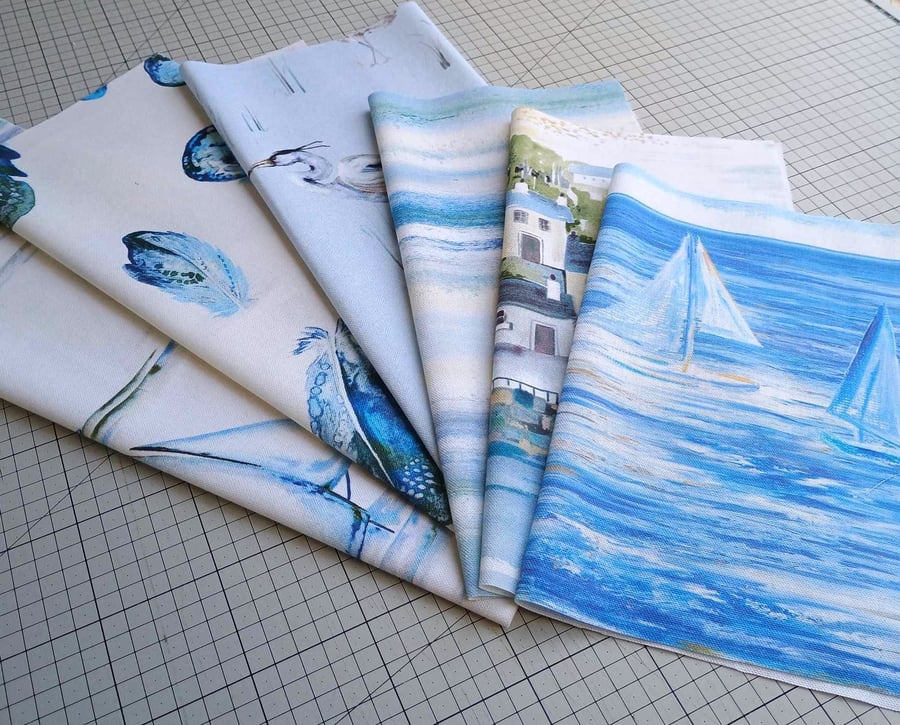 Fabric craft pack - seashore theme bundle of reclaimed upholstery samples