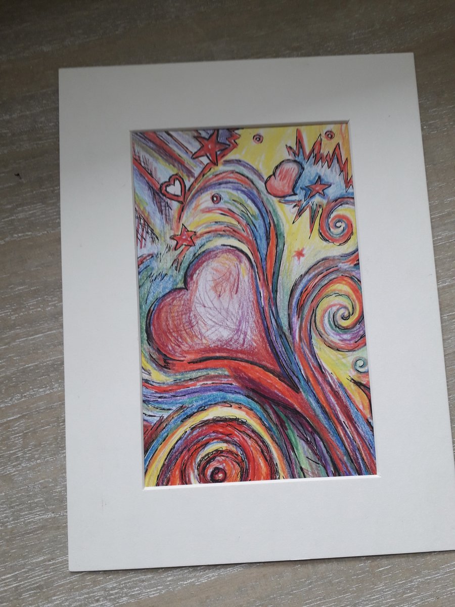 Surreal love hearts and stars, color pencil & pen drawing.  
