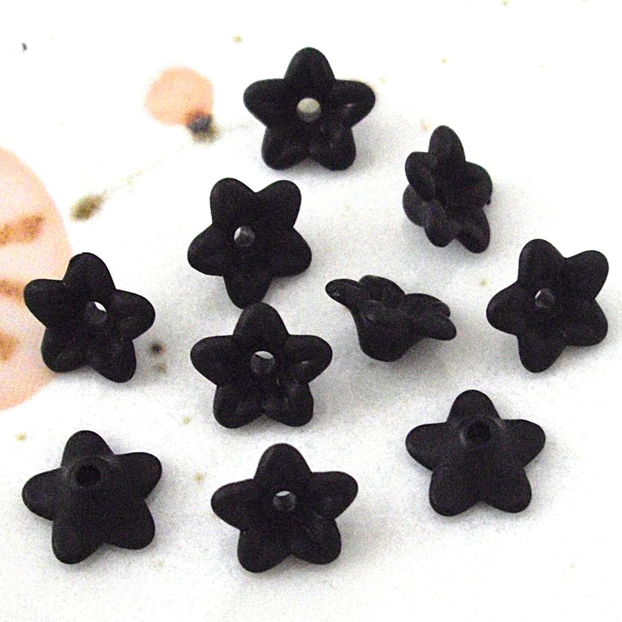 50 x 10mm Black Lucite Flower Beads