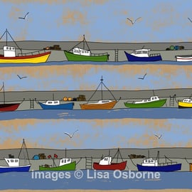 The Harbour. Signed print. Digital illustration. Boats. Sea. Fishing. Sailing