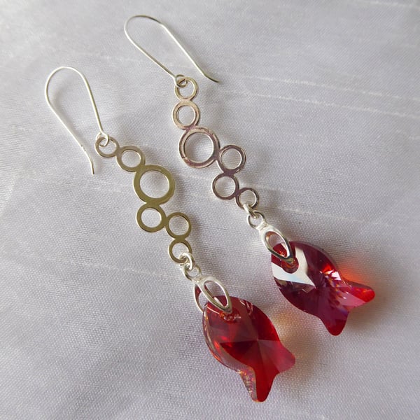 Sterling Silver and Swarovski Crystal Fish & Bubbles Earrings