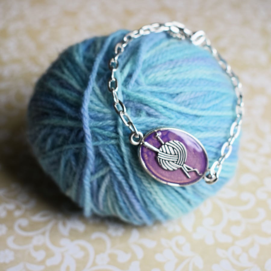 Knitting Yarn and Needles Bracelet, Gift for Knitter