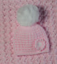 Handcrafted Cosy Pink Cardigan and Hat Set with Detachable Pom Pom for Baby Girl - Image 6