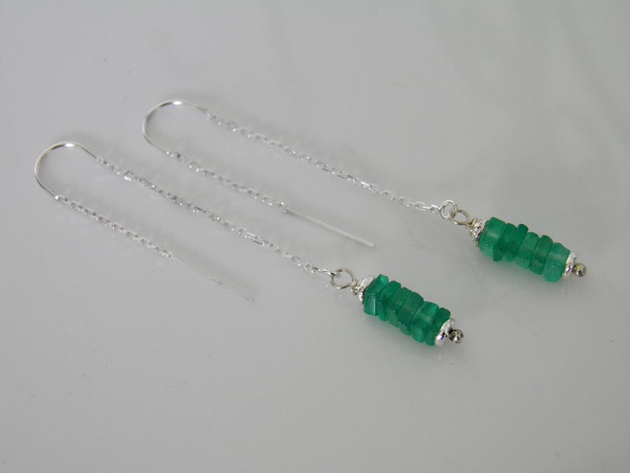 Emerald Green Onyx Threader Earrings
