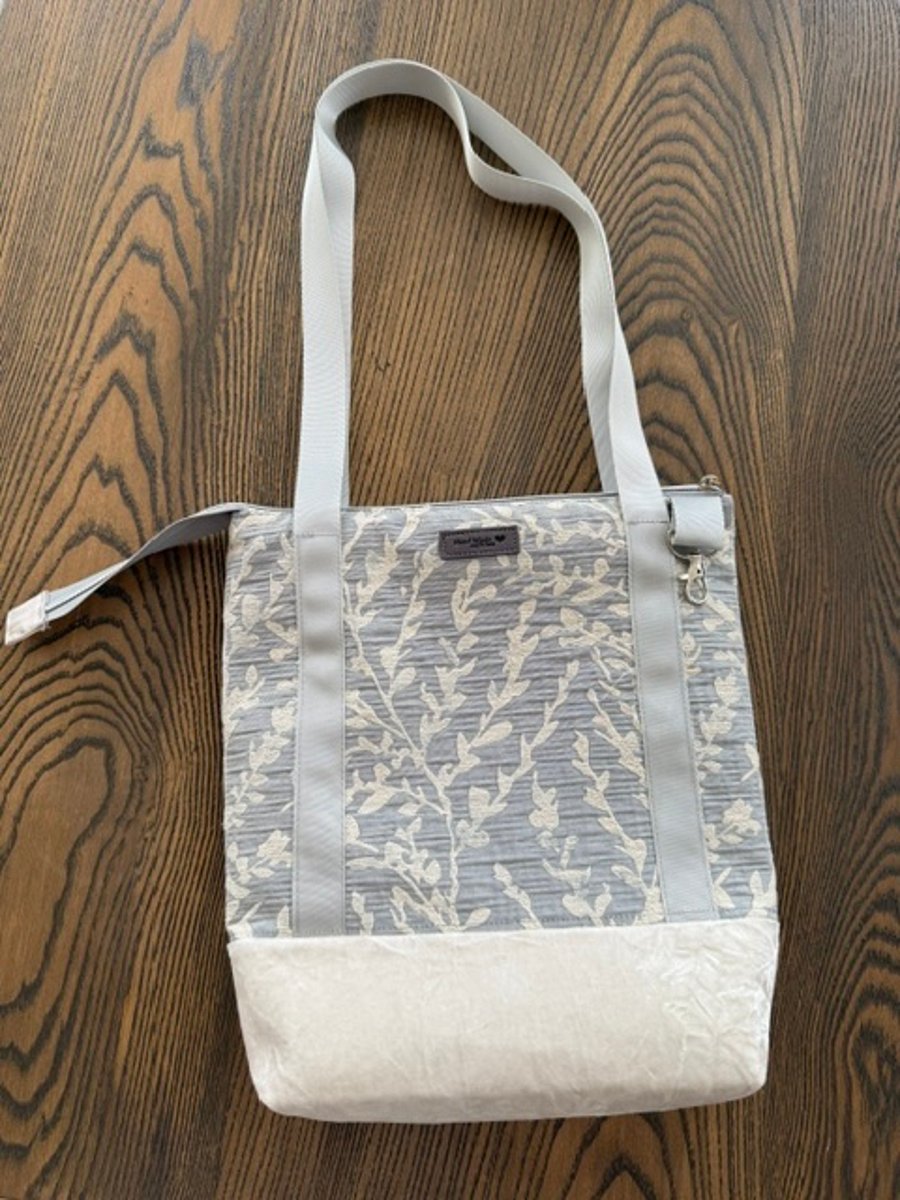 Light Blue and White Leaf design Tote Bag with Velvet base