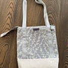 Light Blue and White Leaf design Tote Bag with Velvet base