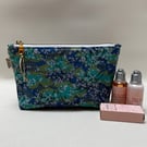 Japanese Turquoise Blossoms Fabric Pouch, Makeup Bag, Toiletries Bag