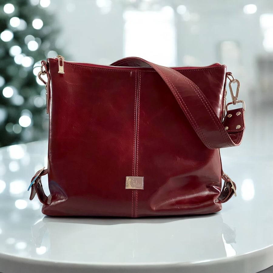 The Juliette - Handcrafted Burgundy Leather Slouch Bag - Christmas Gift