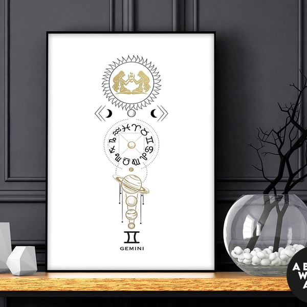 May birthday gift, Zodiac art prints Gemini gifts, Horoscope print personalised 