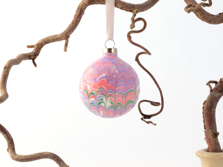 Unique marbled ceramic Christmas bauble decoration ooak