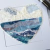 Embroidered up-cycled fabric seascape heart Art Card.