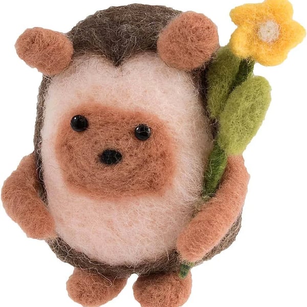 Needle Felting Kit Hedgehog with Daffodil 