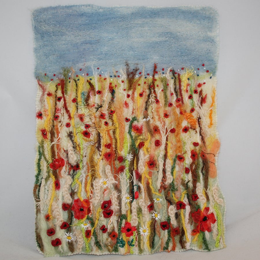 Embroidered and Felted Hanging - Harvest Poppies