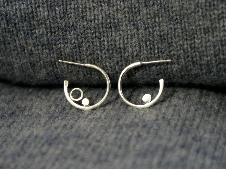 Coastal silver mismatched tiny hoop earrings