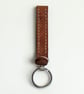 Tan Full Grain Leather Strap Keychain Chrome Medallion Handmade UK - Image 3